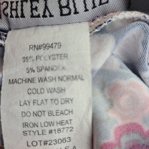 Ashley Blue Floral A-Line Midi Skirt | Wrinkle Free Elastic Waist Officewear |L - Picture 7 of 8